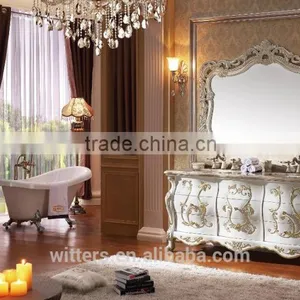 Palace Royal White Wooden Bathroom Vanity Furniture Exquisite Carved Solide Wood WTS807 thumbnail-6