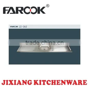 JZ-362 Cheap 1.5m Double Drain Board Single Bowl Stainless Steel Kitchen Sink thumbnail-1