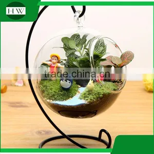 Home Goods Decorative Hanging Slanted Clear Round Glass Decoration Bonsai Vase With Metal Stand thumbnail-4