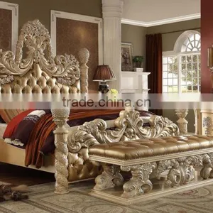 Wooden Hand Carved European Style Fancy Classical Canopy Bedroom Furniture/King Bed For Luxury Villa(MOQ=1 SET) thumbnail-2