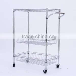 Metal Wire Kitchen Rack With 4 Wheels, Kitchen Storage Rack Trolley Cart thumbnail-2