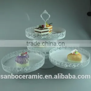 New Design Round & Square 3 PCS Plates One Layer Metal Wedding Cake Stand Wholesale thumbnail-2