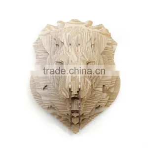 DIY 3D Wooden Puzzle Lion Decor Fake Animal Heads Faux Lion Head Wall Decor Carved Wood Art thumbnail-1