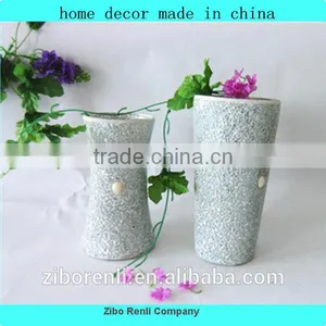 Silver Crackle Mosaic Large Tall Glass Beaded Vase Modern Home Decor Made in China thumbnail-1