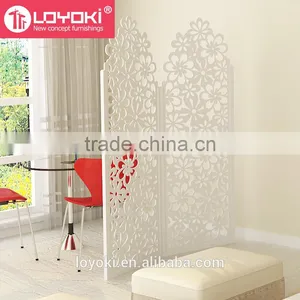 Home Decor White 3 Panel Handcrafted Wood Room Divider Screen MDF Wood Flower Carving Room Divider thumbnail-4