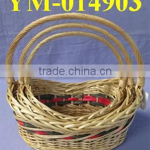 S/3 Boat Shaped Willow Gift Baskets With Handle thumbnail-1