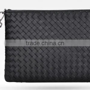 Wholesale High Quality Luxury Business Style Genuine Soft Shipskin Leather Woven Suede Wallet Envelope Bag Men Cltch Handbag thumbnail-2