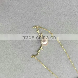 AAA 6.5-7mm White Color Akoya Pearl With 14k Yellow Gold Chain Necklace thumbnail-1