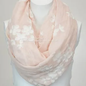 Soft Floral Print Infinity Loop Circle Scarf China Factory thumbnail-3