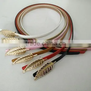 Wholesale Leaf Pattern Alloy Buckle Sex Women Lady Thin PU Waist Belt thumbnail-3