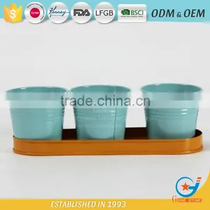 Set of 3 Galvanized Iron Powder Coating Metal Circular Pot Flower Small Decorative Pots thumbnail-1