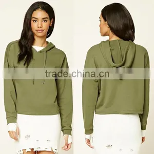 Boxy French Terry Hoodie Short Style Green Hooded Sexy Spring Pullover Sweatshirts Cropped Top Hoodie China Suppliers thumbnail-1