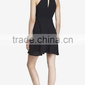 Women Black Fit and Flare Double Layers Sexy Halter Chiffon Dress thumbnail-2