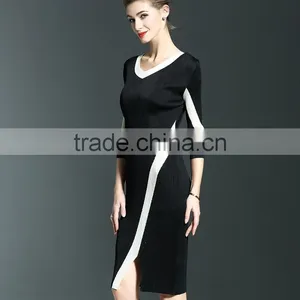 Exquisite Ladies 3/4 Sleeve Draped Package Hip Elastic One Piece Dress thumbnail-5