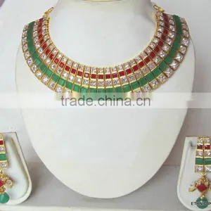 Crystal Bollywood Necklace Jhumka EARRING Set thumbnail-2