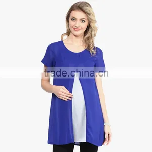 Blue Short Sleeve Tops Maternity Dresses for Office Lady thumbnail-1