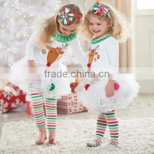 Children's Girls Xmas Outfit Deer Pattern Outfit Ruffle Kids Christmas Clothes thumbnail-1