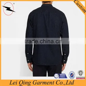 Hot Sale Dark Color Washed Denim Dress Shirts Wholesale Dress Denim Shirts thumbnail-3