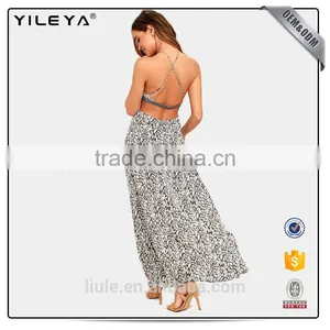 Stylish Maxi Dress Summer Lady Printed Halter Dress Fashion Dress Design thumbnail-2