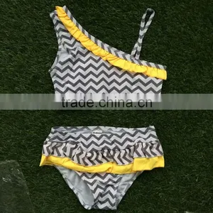 2016 Baby Kids Toddler Girls Yellow Swim Suit Chevron Swim Suit Girls Swimming Suit thumbnail-1