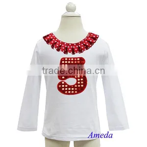 Polka Dots Collar Bling Red Number 1 2 3 4 5 6 White Long Sleeves Top thumbnail-5