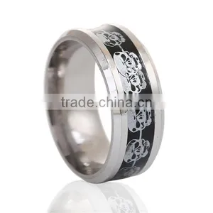 Stainless Steel Unadjustable Rings Silver Tone Black Skull thumbnail-1