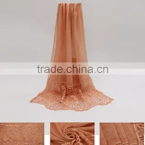 New Fashion Concise Style Plain Dyed Linon Viscose Thin Flower Lace Trim Ribbon Hijab Scarf thumbnail-3