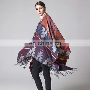 Cashmere Scarf Lengthened And Thickened Folk Style Travel Down Cape Cloak thumbnail-5