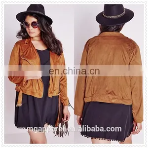 Oem Plus Size Female Faux Suede Biker Jacket Nice Design Low Price Made in China thumbnail-1