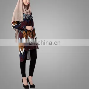 Chiffon Geometric Patterns Women Plus Size Long Tops Khaki Wear Islamic Clothing Arab Girls Full Sleeve Blouses Long Loose Shirt thumbnail-2