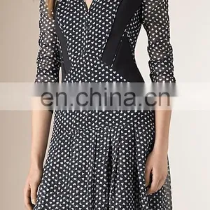 2015 Autumn Women Apparel Long Sleeve Chiffon Pleated A Line Long Sleeve Stretch Wear Black Dress NT6559 thumbnail-2