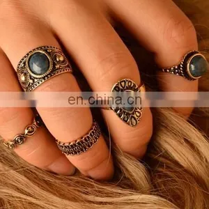 5PCS/Set Fashion Jewelry Gold Plated Turquoise Above Knuckle Ring Midi Ring thumbnail-2