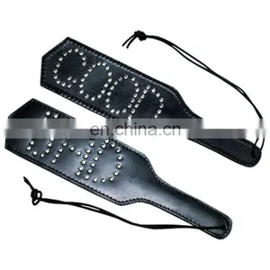 HMB-598A LEATHER PADDLE WHIPS GOOD BAD STUDS BLACK thumbnail-1