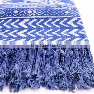 Indian 4 X 6 Ft Indigo Blue Cotton Block Print Accent Area Dhurrie Rug Flat Weave Hand thumbnail-2