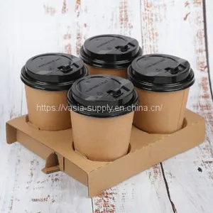 China Factory Direct Cardboard Coffee Cup Carrier With Handle 4 Cup Carrier thumbnail-1