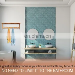 Bamboo Bathroom Shelf Wall Mounted Storage Organizer Towel Shelves Kitchen Living Room With 4 Stainless Steel Hooks thumbnail-3