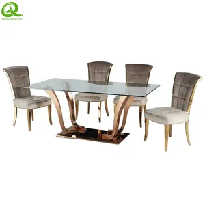 Modern Home Furniture Marble Gold Stainless Steel Dining Tables thumbnail-2