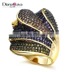 Gorgeous Chunky Party Look Color Cubic Zirconia 18K Gold Plated Deluxe Jewelry Ring thumbnail-2