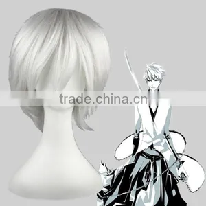 High Quality 35cm Short Straight Hitman Reborn Wig Byakuran Gesso Silvery White Wig Synthetic Anime Wig Cosplay Hair Wigs thumbnail-1