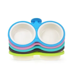 Manufacturer Detachable Hanging Pet Bowl Candy Color Lock-On Dual Feeder for Dog Cages Anti-Tip Stainless Steel Food & Water Dishes thumbnail-1