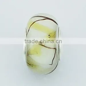 Zigzag Yellow Bands In White Transparent Murano Glass Bead thumbnail-1