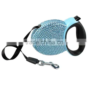 Bling Rhinestone Studded Retractable Dog Pet Leashes Extending Leads Pink/Blue thumbnail-4