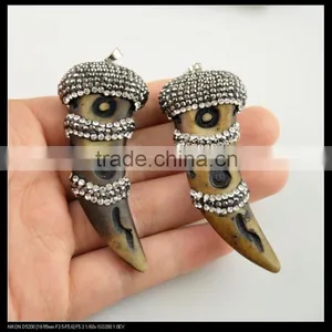 LFD-0091P ~ Wholesale Fashion OX Bone Carved Horn Pendants Necklace Crystal Rhinestone Paved Pendant Jewelry Making thumbnail-1