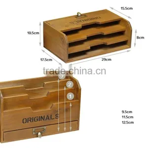 Wooden Organizer Box, Carrying Case Document Holder, Wood Compartment Storage Box, Paper Document Holder for Office thumbnail-5