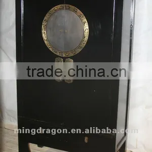 Chinese Antique Furniture Pine Wood Black Two Door Two Drawer Wardrobe thumbnail-1