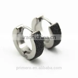 Stainless Steel Huggies Hoop Earrings With Charm Elegant Matte Wholesale Black Silver thumbnail-2
