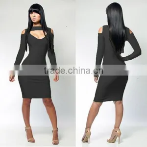 Long Sleeve Black Celebrity Bandage Bodycon Dress thumbnail-1