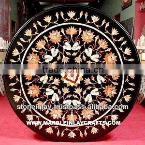 Black Round Inlaid Coffee Table thumbnail-1