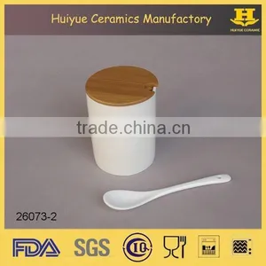Ceramic Spice Jar, Kitchenware, Salt Cruet With Bamboo Lid and Spoon thumbnail-1