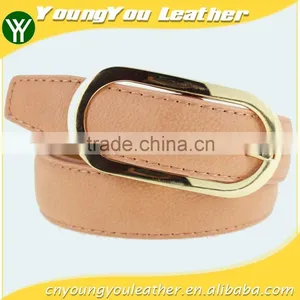 Women's Fashion Pink PU Leather New Dress Belt With Smooth Gold Buckle Belt thumbnail-1
